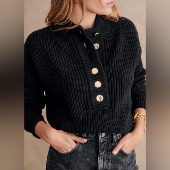 Sezane Lucas Jumper, Organic Cotton and Wool Sweater, Black, Size Medium - Picture 1 of 10